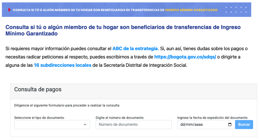 consultar el Ingreso Mínimo Garantizado por cedula